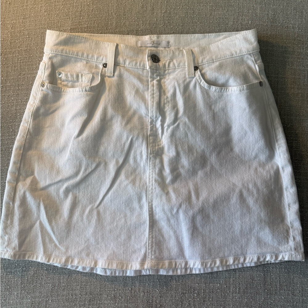 7 For All Mankind White Denim Mini Skirt